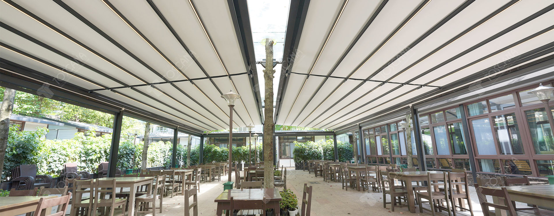 遮阳篷商业案例：成都月圆霖休闲庄