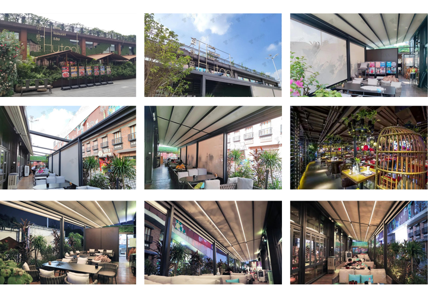 胡桃里音乐餐厅室外空间改造室外电动轨道遮阳天篷